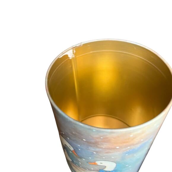 3 Pc Set Tin Nesting Canisters Christmas Winter Goose Ducks Blue Ribbons - Picture 8 of 11